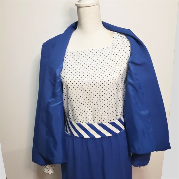 Vintage 80s Union Label 2 piece women's Dress Suit set by KATHY J dark blue - Picture 2 of 7